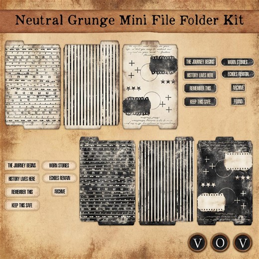 Neutral Grunge Mini File Folder Kit, Vintage Printable Folders With Labels, Light and Dark - Etsy Australia