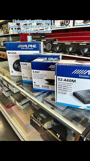 Unleash the Ultimate Audio Experience with our $1000-Alpine Bundle! elevate your sound! S2-A60M mono power amplifier. immerse yourself in crystal-clear music with the S-S57 2-Way Speaker System, enjoy the perfect balance of precision and power with the S-S69 2-Way Speaker System, and feel the thunderous bass with the W1254 12 inch High Performance Subwoofer.