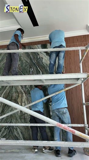 Stonex Progress & Development : Installation process of marble background wall