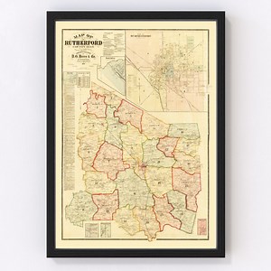 Rutherford County Tennessee Map 1878 - Old Map of Rutherford County Tennessee Art Vintage Print Framed Canvas Portrait History Genealogy - Etsy