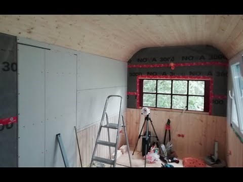 Construction trailer interior construction part 1, insulation and wood paneling | Tinyhouse