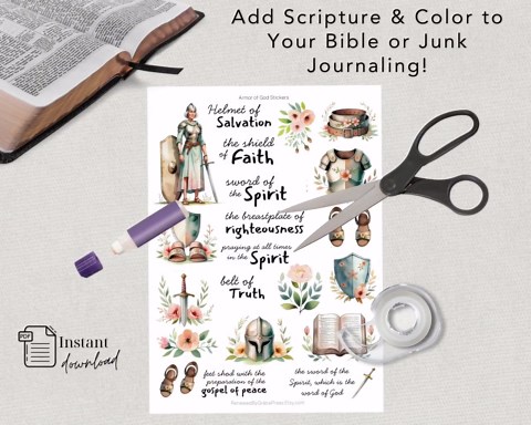 Armor of God Printable Stickers, Feminine Pastel Watercolor Faith Planner Stickers From Ephesians 6 - Etsy