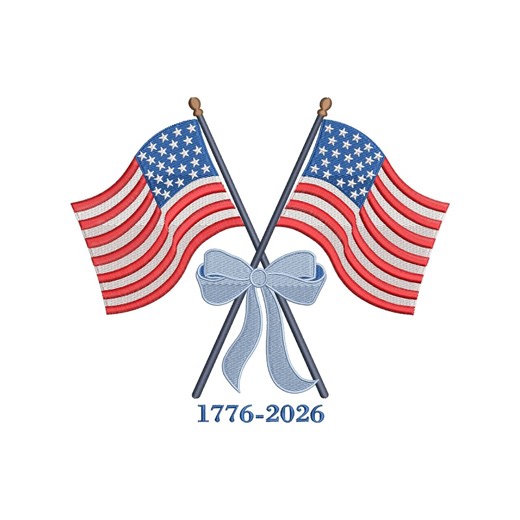 1776-2026 Patriotic Flag Embroidery Design, Crossed USA Flags Bow Independence Anniversary Theme - Etsy