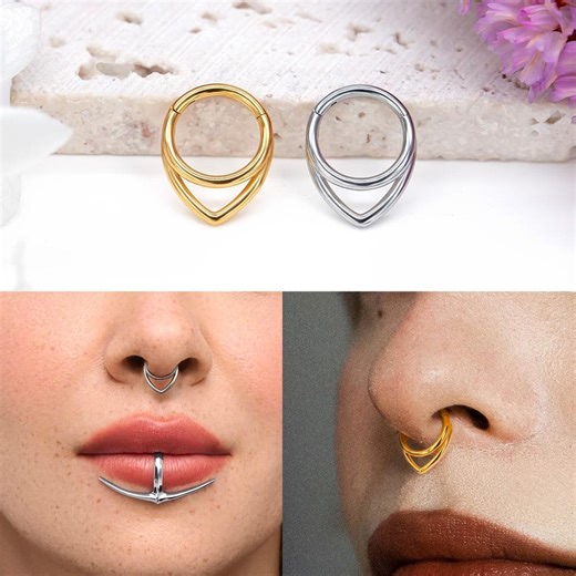16G 316L Stainless Steel Double Hoop Septum Ring/ Layered Septum Clicker/ Stacked Daith Earring/ Septum Hoop Silver Gold/cartilage Hoops - Etsy