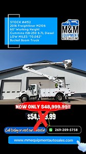 🚨 PRICE DROP — 60’ Material Handling Bucket Truck! 🚨 🛠 2016 Freightliner M2 Bucket Boom Utility Truck 🔧 Altec AA55-MH Material Handling Boom 🪜 60’ Working Height | Two-Man Bucket 🦾 Articulating & Telescopic Boom | Hydraulic Outriggers 🦾 Rear-Mounted Boom 💪 Cummins ISB 6.7L Diesel Engine ⚙️ Automatic Transmission 📦 Stock #4152 💰 NOW $48,999.99 (was $54,999.99) 📍 Battle Creek, MI 49014 📞 Call 269-209-5758 or 269-317-1997 💸 Financing Available 🌐 mmequipmentautosales.com 📲 Follow us o