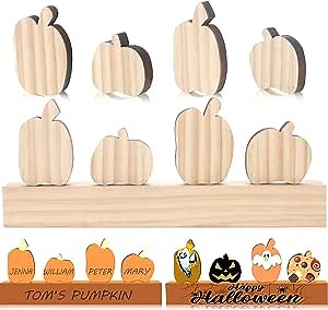 Thyle 4 Pcs Fall Wooden Pumpkin Cutouts Thanksgiving Wood Pumpkin Decoration DIY Blank Unfinished Wood Block Table Decor for DIY Craft Autumn Harvest Halloween Party Tiered Tray Decoration