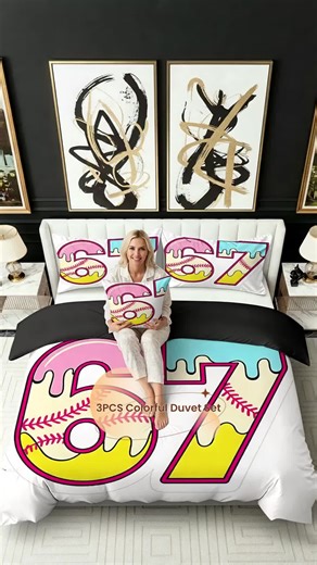 3PCS Duvet Cover Set, 1 Duvet 2 Pillowcases(Without filler), Colorful Baseball Number theme, Birthday bedding set, Fun Sports Decor Suitable for decoration bedroom, guest room, dormitory, living room.