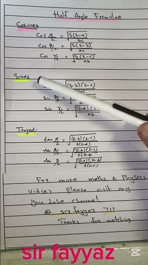 Half Angles formulaes |cosines half angle |sines half angle |tangent half angle formulaes