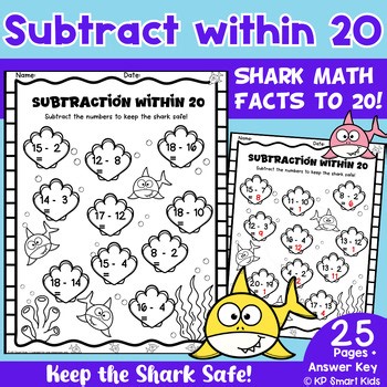 Shark Subtraction Within 20 Worksheets | No Prep Fun Math Practice for K-1
