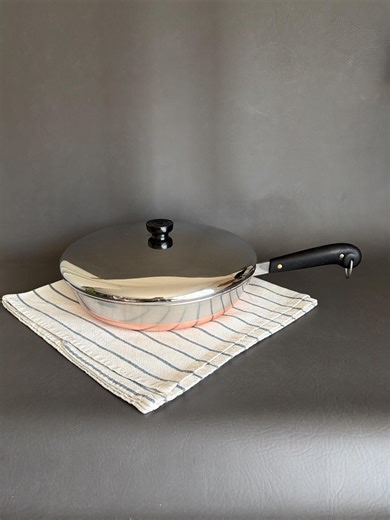 Vintage Revere Ware 12" Skillet & Lid, Restored Copper Clad Stainless Steel Cookware - Etsy