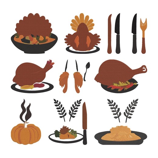 Thanksgiving Turkey Embroidery Design, Fall Dinner Stitch Machine Embroidery File, 9 Design, 9 Size, Instant Download - Etsy
