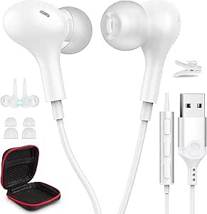USB Headphones for PC Laptop Magnetic 7.5FT Wired Earbuds Computer Headset with Microphone Mute Volume Control Noise Canceling in Ear Eartips Corded Earphones for MacBook Pro Zoom Meetings Chromebook