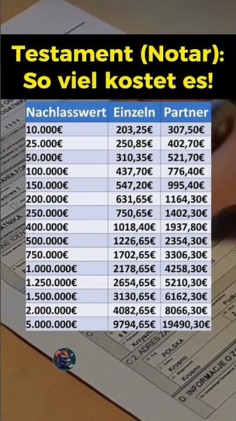 Kosten fürs Testament in 2026!