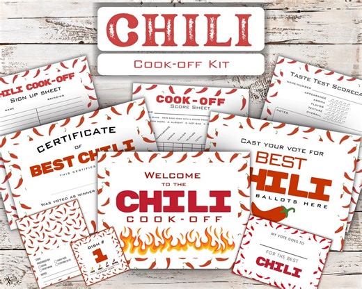 Chili Cook off Kit Printable, Chili Cook off Ballot, Sign up Sheet, Winner Certificate, Cook off Signs, Chili Competition Printable - Etsy