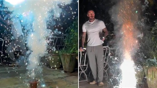 David Beckham runs for cover as firework explodes precariously close to him