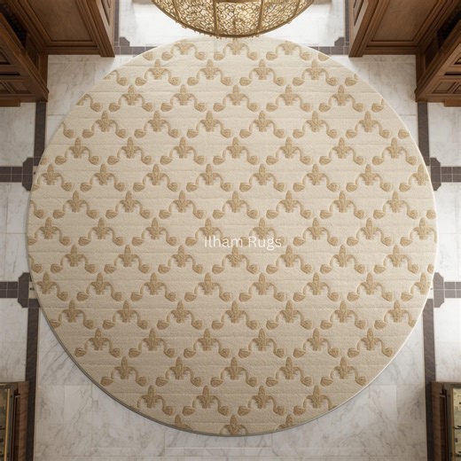 Tapis marocain rond capitonné à la main - Carpette à motif en treillis crème et beige sable, tapis de luxe - Etsy France