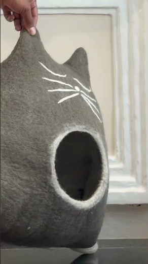 Natural Wool Felt Gray Cat Cave – Handmade Cozy Hideaway for Indoor Cats, Made in Nepal.