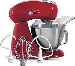 Hamilton Beach All-Metal 12-Speed Electric Stand Mixer, Tilt-Head, 4.5 Quarts, Pouring Shield, Red