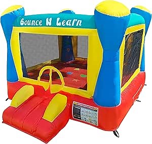 Bounce N Learn Commercial Bounce House with Blower Included, Vinyl Heavy Duty Commercial Inflatable, Backyard Bouncy House for Kids with Educational Elements