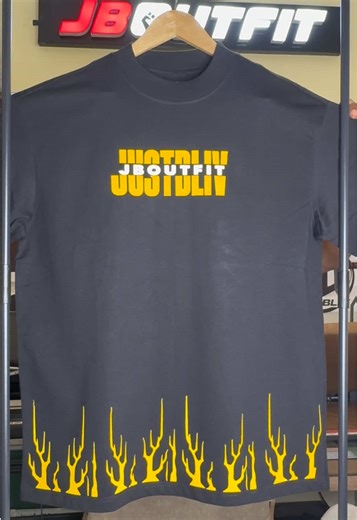 Custom Black T-Shirt with Yellow Flock HTV & DTF
