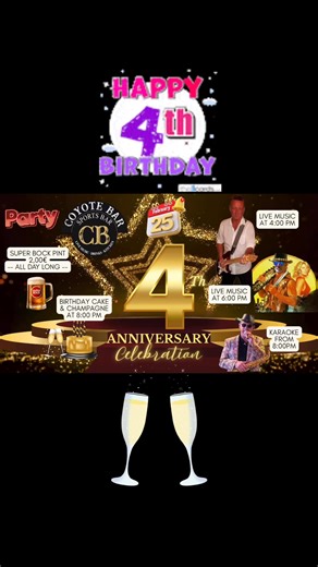 Wednesday 25th February 🎂 Coyote Bar 4th Anniversary, party from 4:00pm 🍾 | Coyote BAR