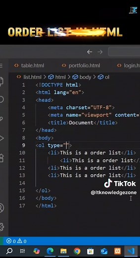Order list In HTML #programming #foryiupageee #webdevelopment #coding #foryiupageee