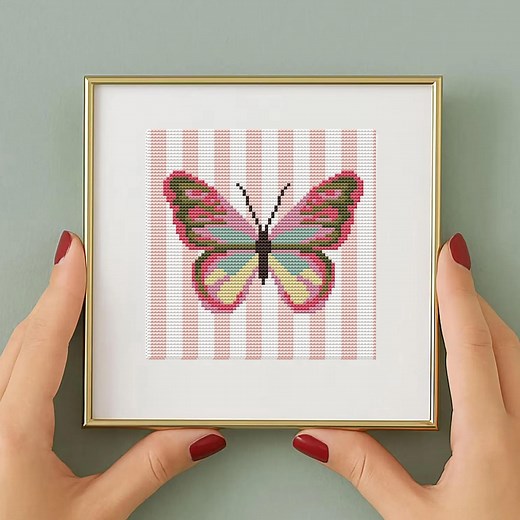 Butterfly Cross Stitch Pattern: Striped Design (PDF Pattern) Easy Counted Chart, 4x4 Inches, Pastel Colors - Etsy