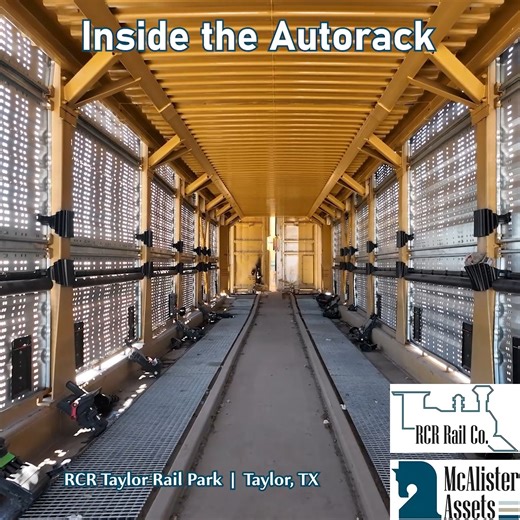 See rail from the inside. This POV takes you through the interior of an autorack railcar, a specialized, fully enclosed railcar designed to safely transport new vehicles from manufacturing plants to distribution centers. The view starts at the open end, travels the full length of the car, then pulls back out to show the autorack staged among others in the yard, ready for service. Learn more about our rail park services at https://taylor.rcrrailco.com/rail-park-services/ #Autorack #RailLogistics 