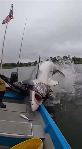 Giant Shark Explodes from USA River and Steals Entire Net 😱🇺🇸 Real Phone Footage #GiantShark