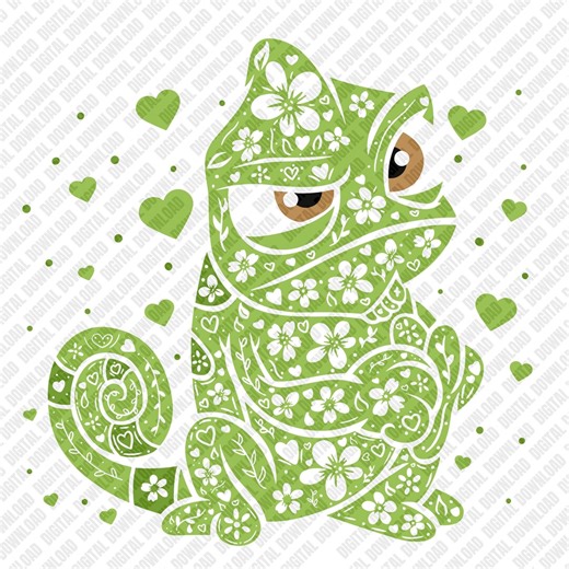 Floral Pascal PNG Chameleon Sublimation Design, Green Lizard Flowers DTF Transfer, Grumpy Chameleon Shirt Design, Tangled Inspired Digital