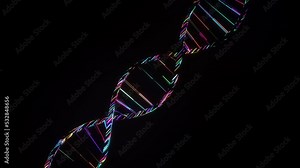 holographic dna rotating animation on black background, simple scientific background animation