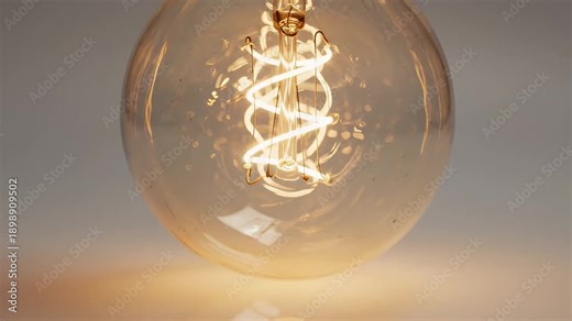Close-Up Photograph of a Transparent Glass Light Bulb with a Bright Spiral Filament in Warm Glow