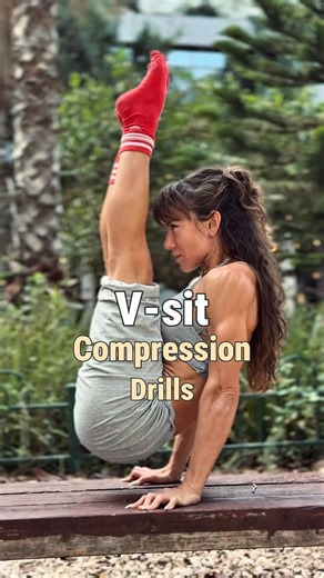 Yona Shavin on Instagram: "These drills placed before the arm mechanics in Level 3, focus on isolating the compression strength required for the V-Sit. I move through the tuck first, which allows you to access maximum compression from the hip flexors and core. From there, you layer in the shortened-range quad engagement to build clean, controlled reps. I’m showing one rep per level, but try to build a few reps in your own maximum range through tuck position to get the most out of each progressio