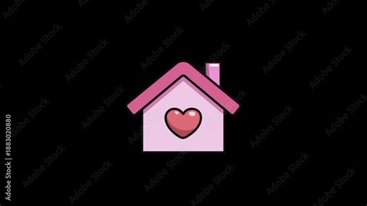 House icon with heart 3d animation. Small sweet home animated 4k