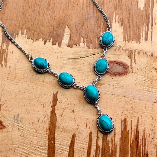 Turquoise Necklace, Handmade Gemstone Necklace 925 Starling Silver Plated, Gift for Mom - Etsy