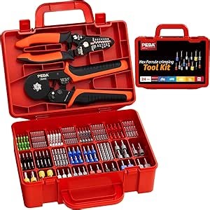 PEBA Ferrule Crimping Tool Kit - 24 Sizes Wire Ferrules and Hexagon Crimping Pliers AWG28-7 & Wire Stripper for Electrical Wiring/DIY Terminals | Self-Adjusting Ratchet Crimper - Copper Ferrule Kit