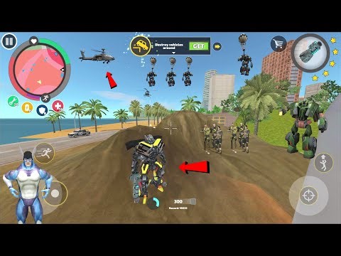 Rope Hero Vice Town (transformer monster robot ruck fight army tank and car robots) - Gameplay HD