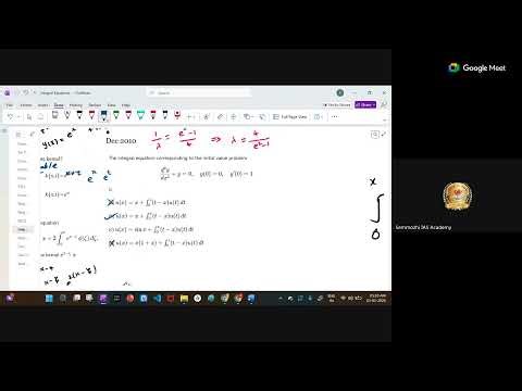 Semmozhi IAS Academy - Maths - Integral Equations CSIR PYQ - Class 6