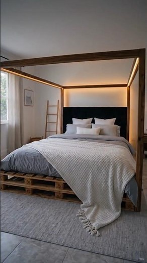 DIY Wooden Pallet Canopy Bed Build | Amazing Bedroom Makeover in 30 Seconds! 🛏️✨