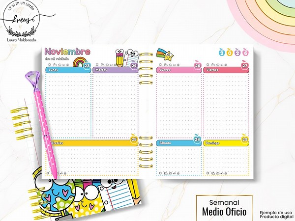 AGENDA DOCENTE agosto 2026- julio 2027 medio oficio archivo imprimible pdf COLORIDA - Etsy México