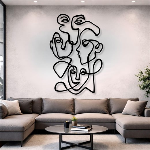 Abstract Face Line Metal Wall Art | Modern Continuous Line Face Decor | Minimalist Contemporary Metal Sculpture for Living Room or Office - Etsy