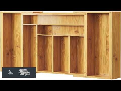 Pipishell Bamboo Expandable Silverware Drawer Organizer Adjustable Kitchen Utensil Tray