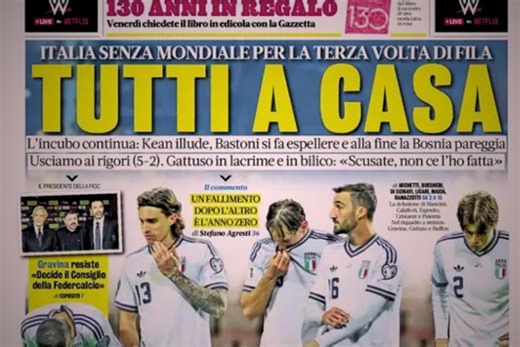 Furious Italian papers react after Italy fail to qualify for World Cup
