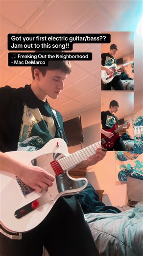 Freaking Out the Neighborhood - Mac DeMarco Guitar and Bass Cover 🎸🤘🥁 || My bud got his first electric geetar for Christmas and asked what should he start with, he’s been shredding acoustic for a while so I challenged him to this!! Can’t nail Mac’s tone, all my main guitars have humbuckers so it sounds kinda eh sadly 😔 #macdemarco #indie #indierock #guitar #bassguitar