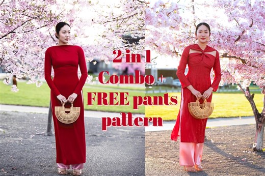 Modern Áo Dài Sewing Pattern | 2 Body-con Designs & FREE Pants Pattern (XS-3XL) (PDF Download) - Etsy New Zealand