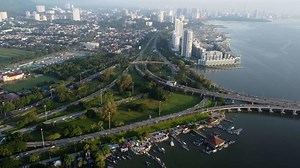 Aerial view car traffic at highway