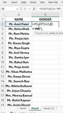 Find Gender from Salutation in Excel | IF and LEFT Function #excelshorts #excel