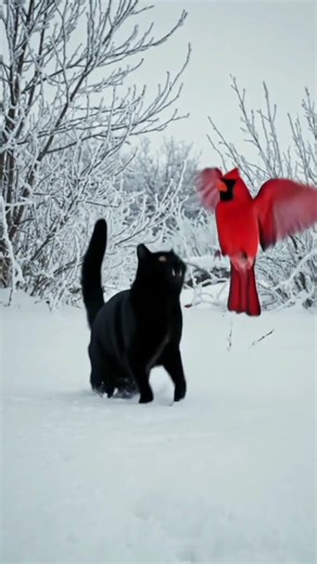 Cat Chasing Bird In The Snow #cat #cats #catvideos