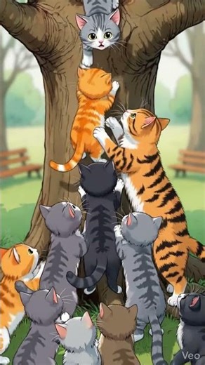 Kitten Stuck in a Tree Gets Help from Friends – Heartwarming Rescue!