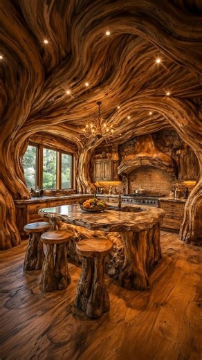 Natural log cabin on Instagram: "A Cabin Carved by Nature Itself This forest cabin feels shaped by roots and patience, where walls curve like living timber and light settles softly into the grain. Every room seems discovered, not built, a rustic cabin interior where firelight, silence, and handcrafted wood architecture slow the world outside. A cozy cabin retreat that feels more like a memory than a place. Do you feel how calm everything gets the moment you step inside? #fblifestyles #cozyvibes 